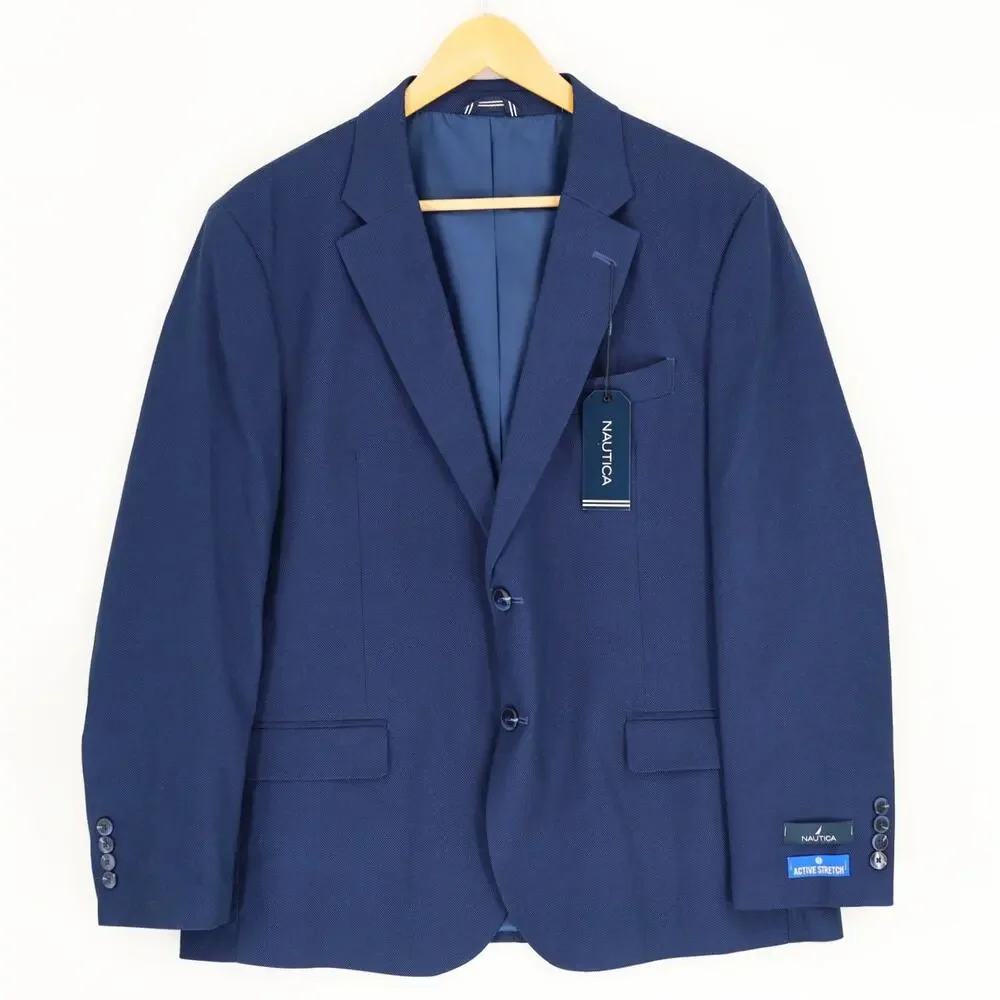 Nautica Men's Blue Birdseye Modern-Fit Bi-Stretch Formal Suit Blazer Size 44S